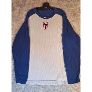 Nike New York Mets Dri-FIT MLB Authentic Long Sleeve Shirt Blue Grey XXL 36956X